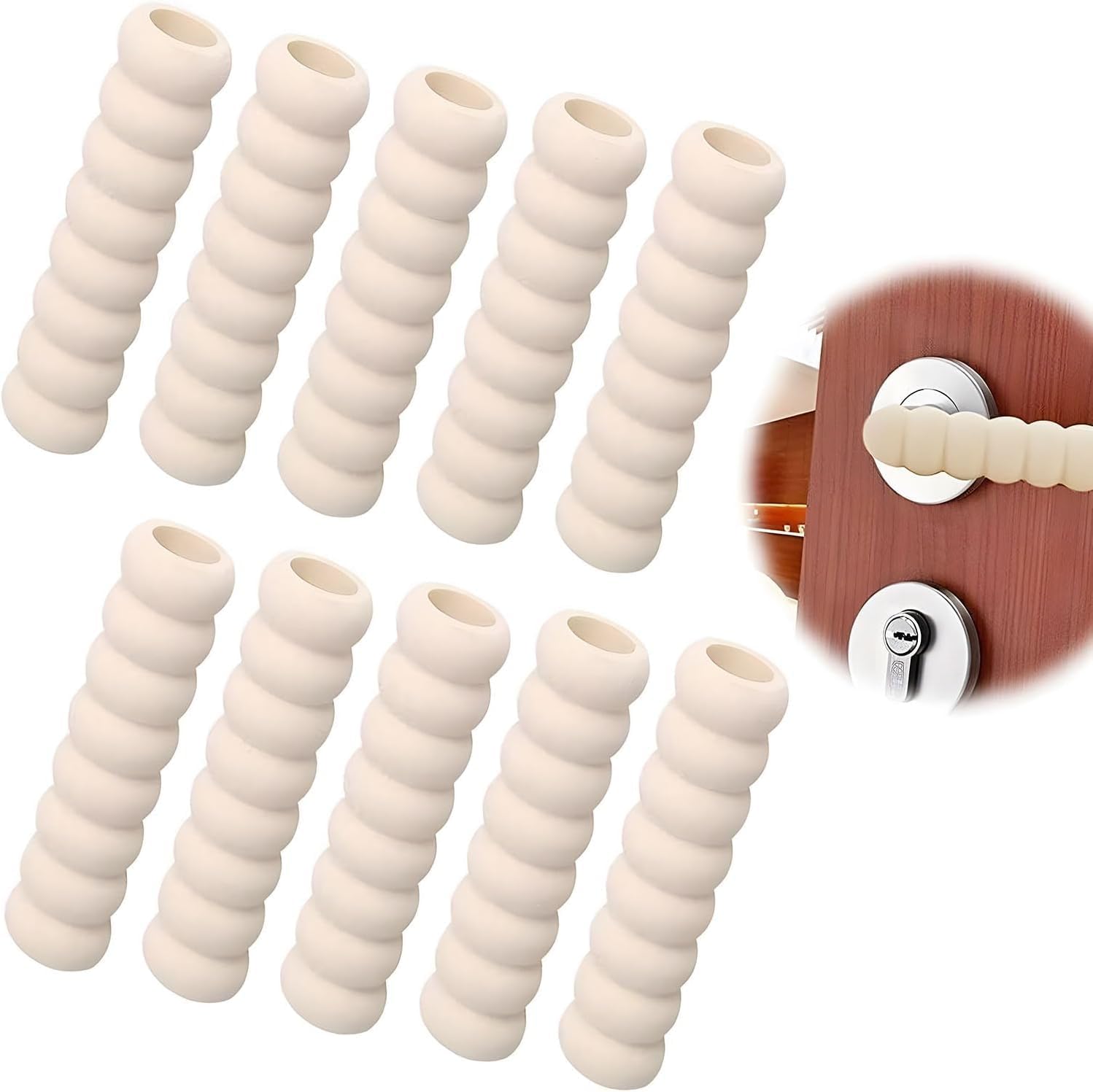 X spring Door Handle Protector, 10 Pack Door Handle Covers, Anti-Collision Child Kids Safety, Door Knob Covers EVA Foam, Beige Color Child and Wall Protector, Anti-Static Door Knob Protector for Heat