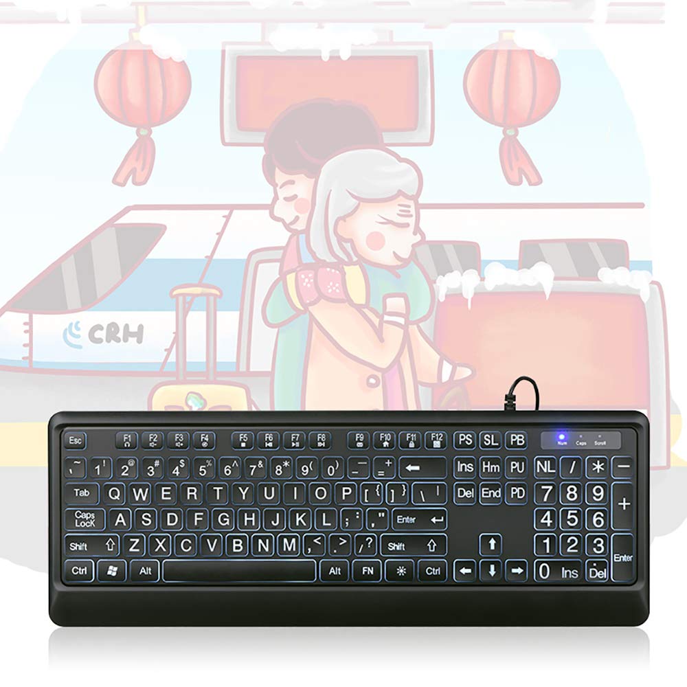 Wired Keyboard, Old Man Tastiera, Retroilluminato Grande Tastiera Font Wired, Tastiera Pinyin Illuminato, Grande Tastiera per Ipovedenti Persone