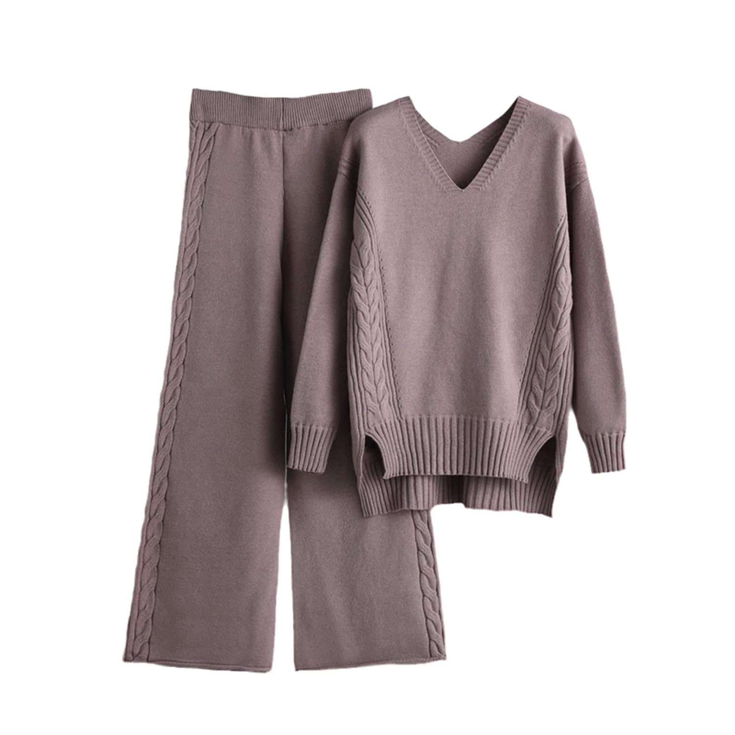 Ensemble de costume tricoté pour femme, ensembles de tenues de jogging 2 pièces, pull tricoté + pantalon large, combinaison de sport, survêtement, ensemble de vêtements de détente tendance