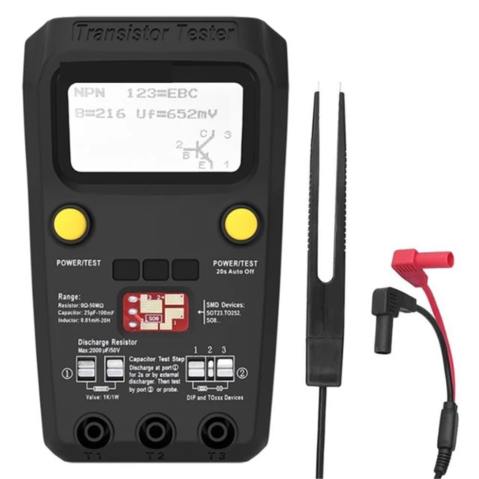 Multimetro Digital, Multímetro de prueba SMD de transistores multipropósito MOS/PNP/NPN, diodo, triodo, capacitancia, resistencia, medidor LCD, medidor LCR