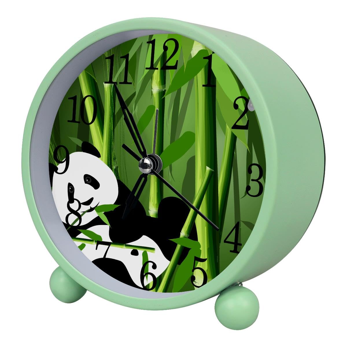 Alarm Clock Panda Eating Bamboo, Silent Non-Ticking with Night Light