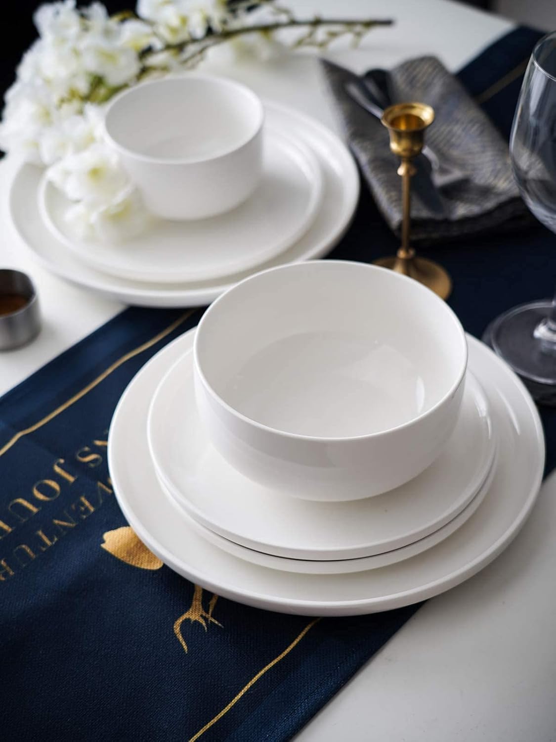 Kanwone Porcelain Dessert Salad Plates - 8 Inch - Set of 6, White, Microwave and Dishwasher Safe Plates, White Dishes, Morden Plates