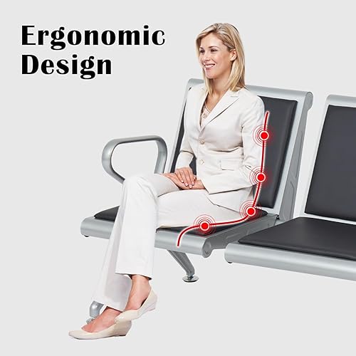 Miniatura 8 de Kinbor Silla de invitados de recepción de 3 asientos silla de sala de espera con cojín de piel sintética banco de invitados para el aeropuerto