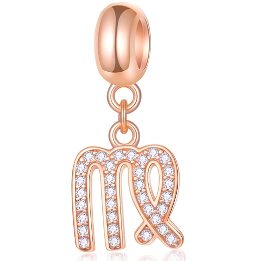 Virgo Zodiac Sign Charms fits Pandora Christmas Bracelet – Rose Gold 925 Sterling Silver Necklace Pendant, 12 Constellation Dangle CZ Beads, Gifts for Travel/Graduation