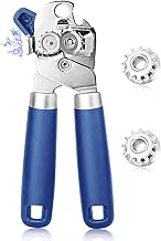 Can Opener Manual, Heavy Duty Stainless Steel Can Opener with Magnet, Smooth Edge with Sharp Blade Tin Opener Kitchen Gadgets Two Replacement Blades (Blue)