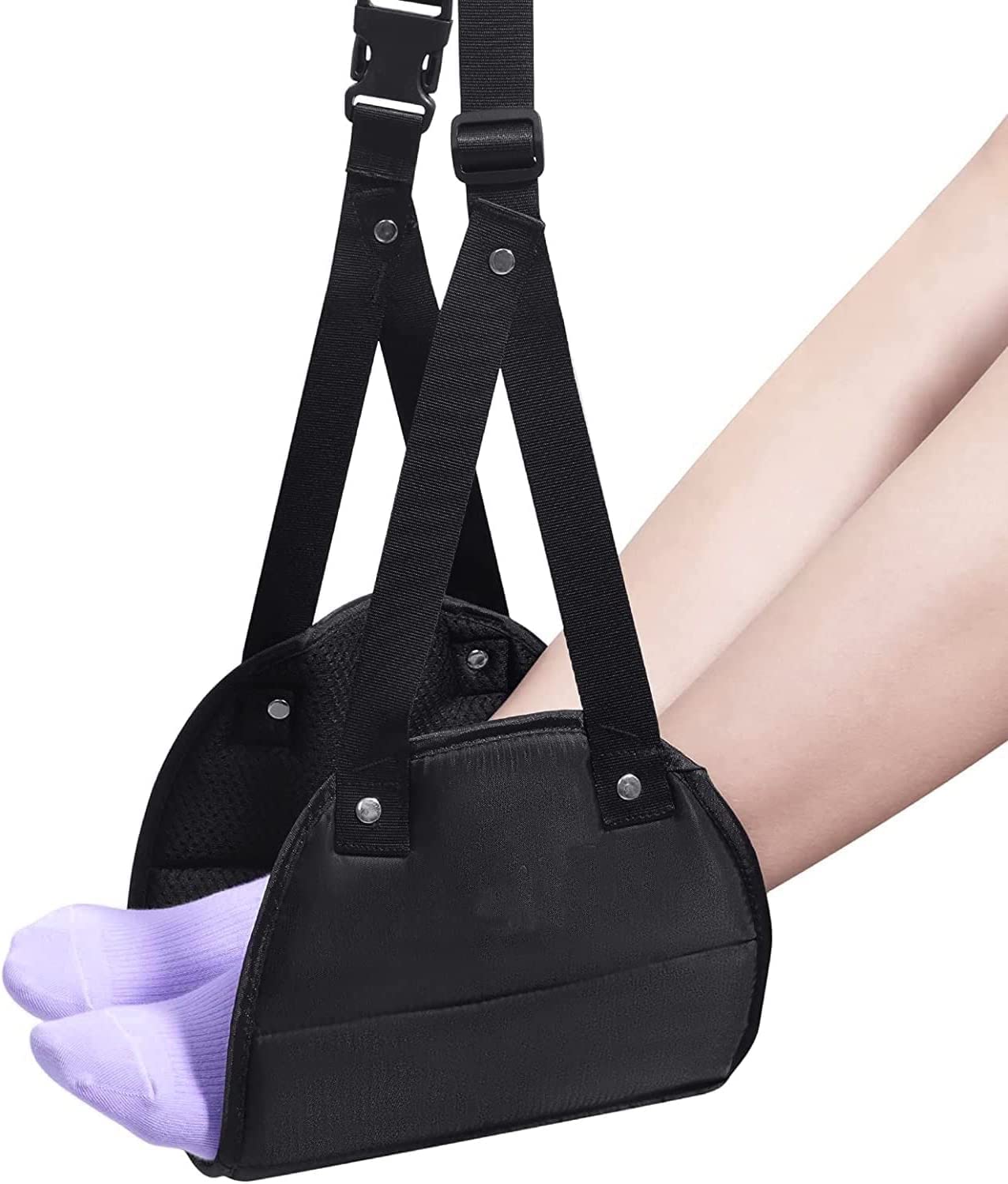 Wicofen Foot Rest,Portable Travel Footrest Flight Carry-On Foot Rest Adjustable Height Foot Rest Travel Accessories Footrests Hammock,Black