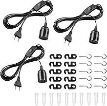 E27 Lamp Holder with Switch, 3 Pieces of 1.8 M, Lamp Adapter, 220 V, 0.5 A, for Hanging Floor Lamp and Headboard, Black