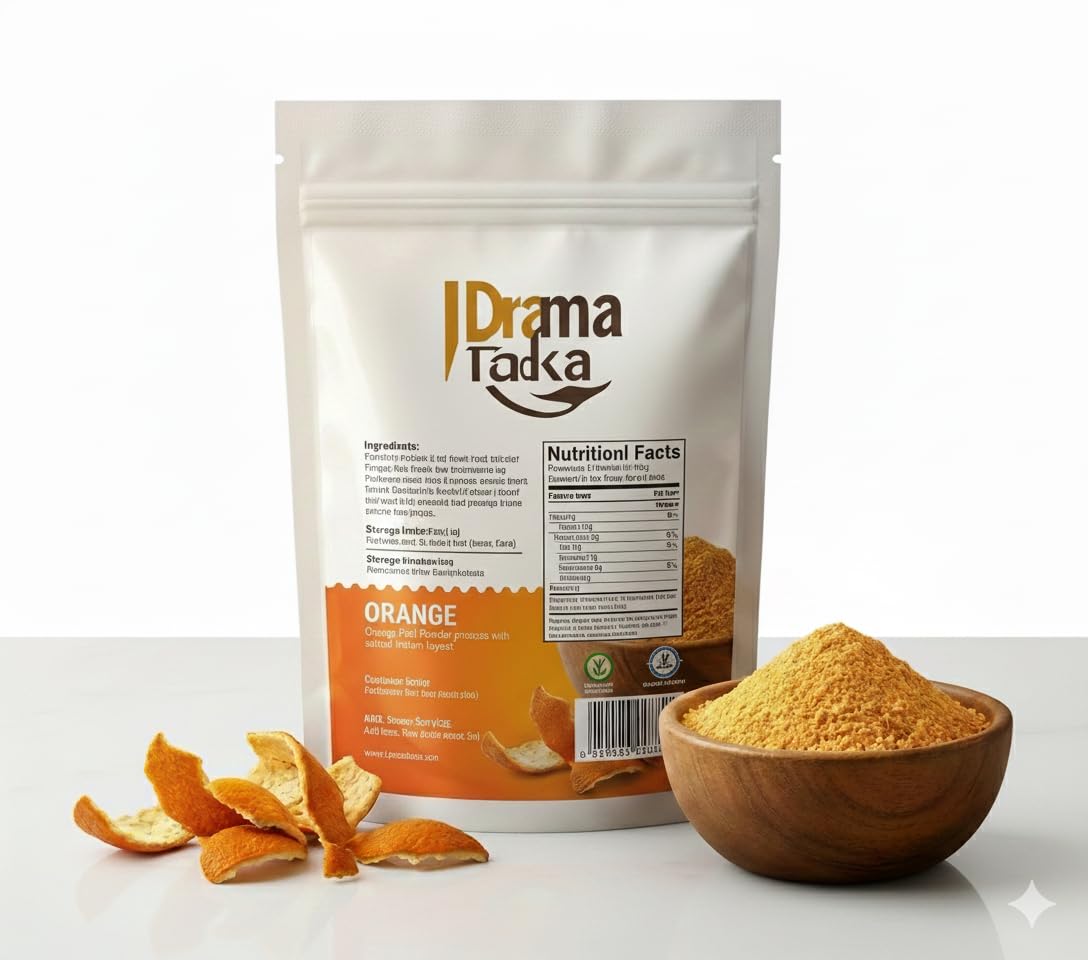 Drama Tadka Orange Peel Powder | 100% Pure & Natural | For Skin Brightening, Hair Care & Face Pack | Chemical-Free | Ayurvedic Herbal Powder for Beauty & Health (150g) 1