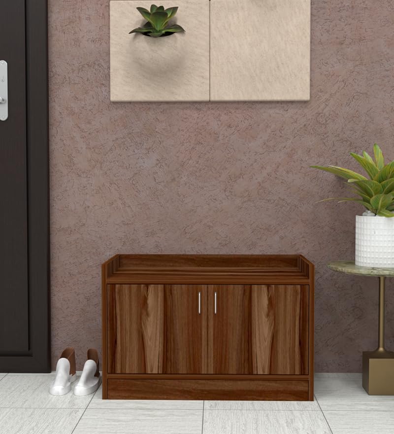 SPECIALITY PANELS 2 Door Shoe Rack, Walnut Brown Finish, 75x49 cm, DIY Assembly, Wooden Storage Cabinet with Top Tray-image-20
