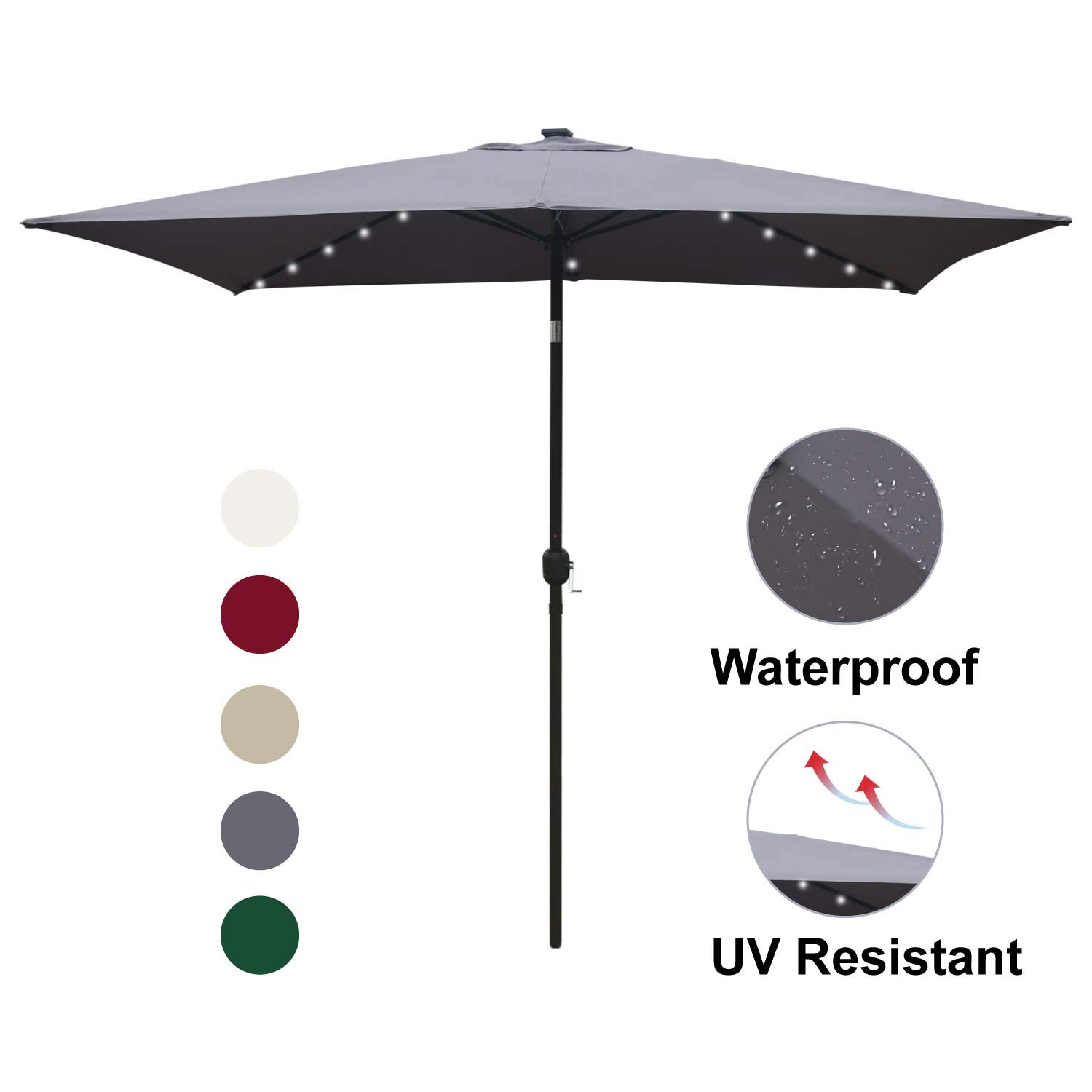 Amazon Com Abccanopy Rectangular Solar Powered Patio Umbrella Outdoor Umbrellas Tilt And Crank For Patio Deck And Pool Market Table Umbrella With 26 Led Lights 6 6 By 9 8 Ft Garden Outdoor