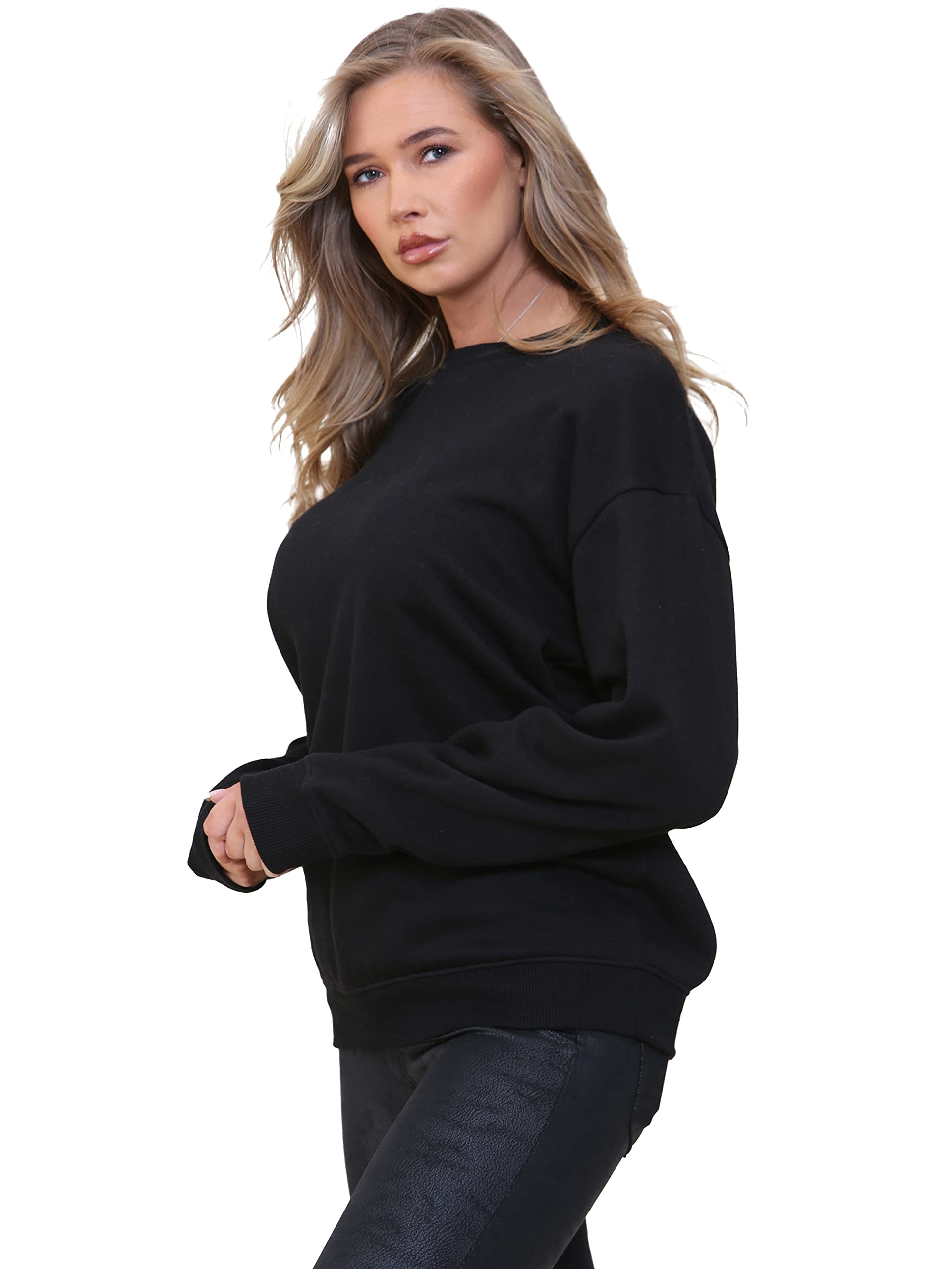 989Zé Enzo Women's Black Oversized Long Sleeve Sweatshirt Soft Sweat Jumper Ezlsw589 Sweat M