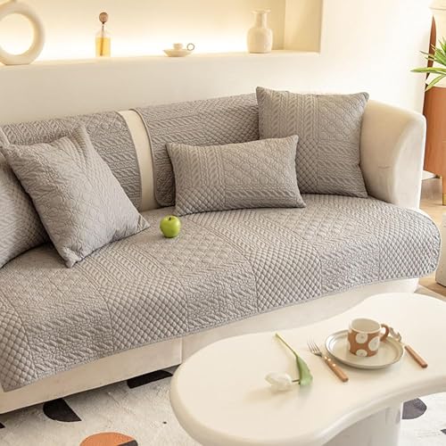vctops Funda de sofá con bordado geométrico rústico de algodón, antideslizante, protector de muebles para niños, perros y gatos (gris claro, 28 x 28