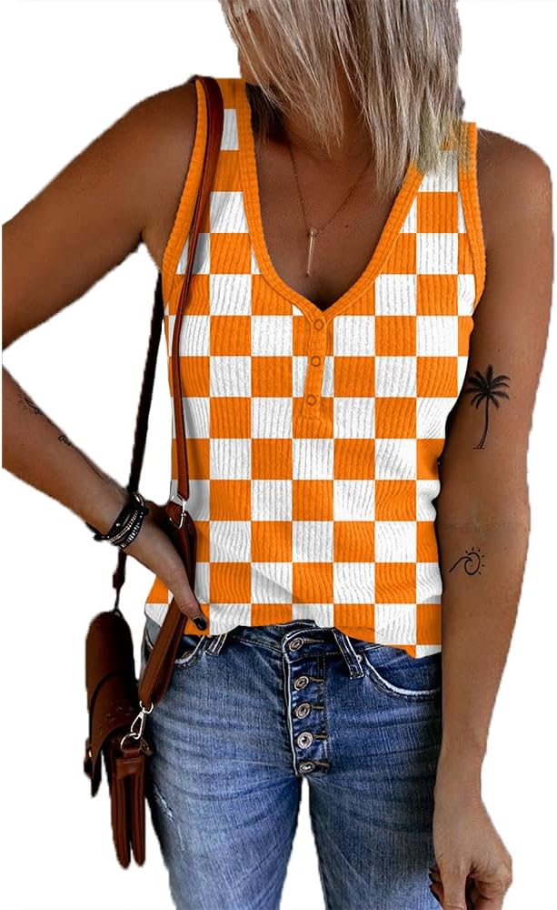 Apparel Women Orange Plaid Shirt Gameday Outfits for Football Mom Volunteer