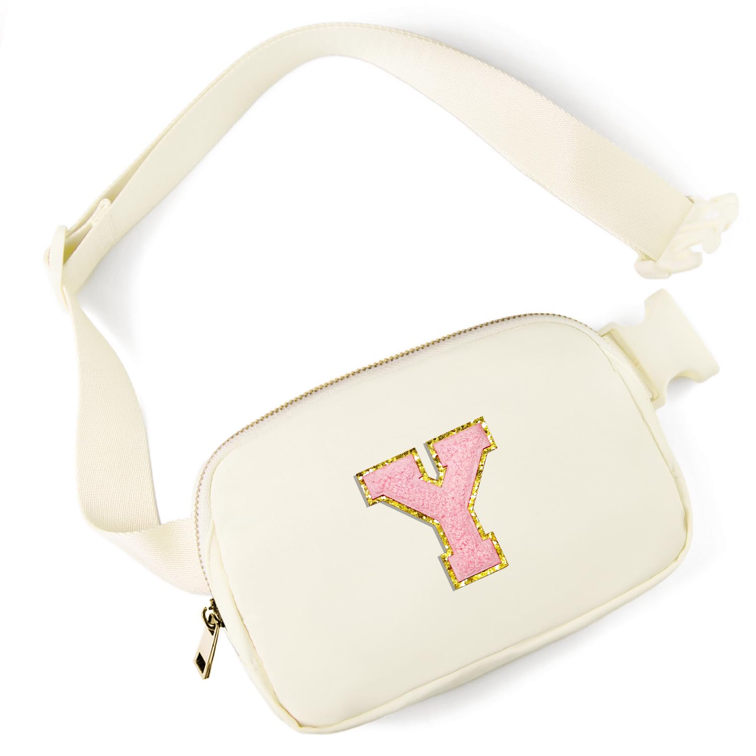 Gitus Gifts for 7 8 9 10 11 Year Old Girls Belt Bag Fanny Pack Crossbody Bags with Initial Letter Patch Birthday Gifts for Daughter Sister Friends Teen girls (Ivory-Y)