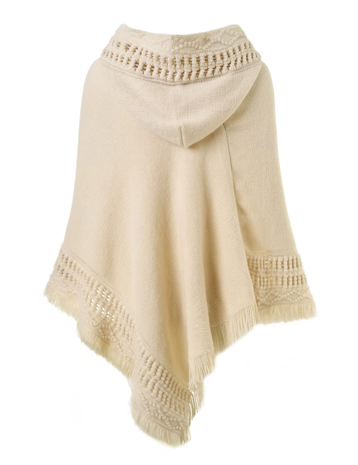 Ferand Poncho con Capucha para Mujer Capa de Crochet con Dobladillo con Flecos para Otoño Invierno