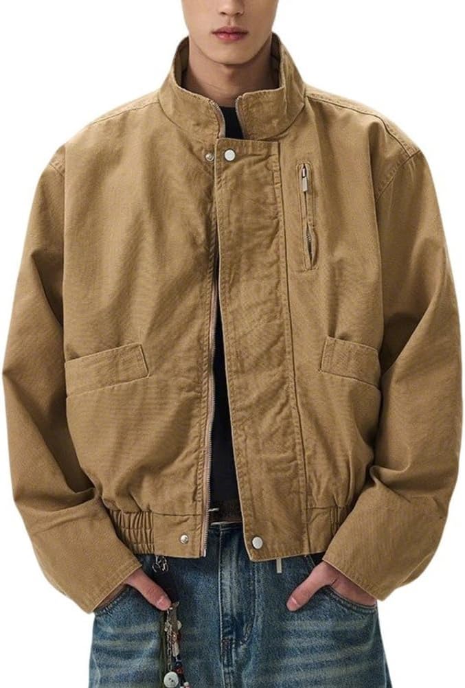 Men's Bomber Jacket Casual Lightweight Varsity Flight Jackets Long Sleeves Streetwear Loose Fit Short Coat