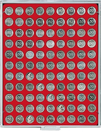 Lindner 2550 Bandejas para monedas gris y rojo para clasificar colecciones