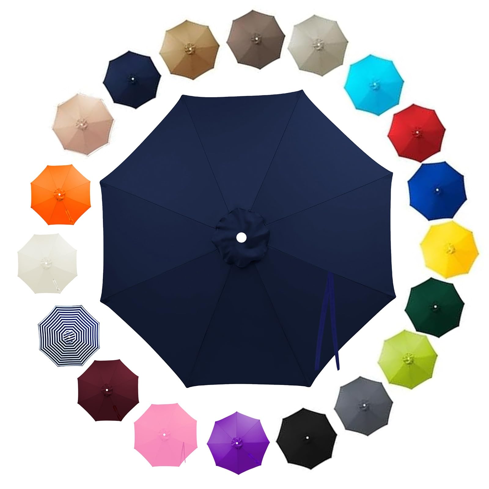 Outdoor Patio Parasol Replacement Canopy 2.5m 2.8m 3.30m 3.5m 6/8 Ribs, Fade Resistant Garden Umbrella Top Fabric Cover, Waterproof UV Protection Sunshade Cloth(Navy Blue,2.0m/6 Arms)