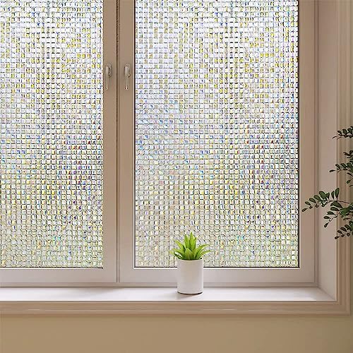 3D Mosaic Window Film, Frosted Privacy Glass Window Film, Vinyl Decorative Window Decals, Anti-UV Static Clings No-Glue Removable Window Sticker for Home (23.6 x 157.4 inch)