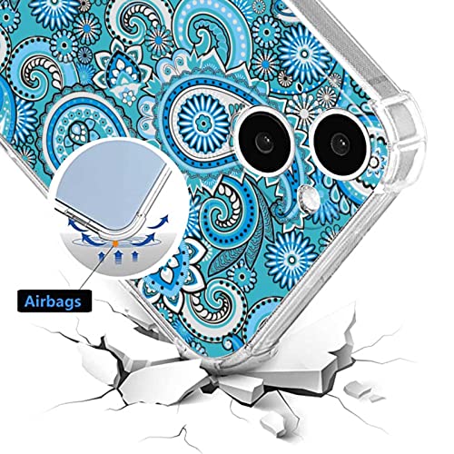 Giuioy Compatible With Iphone 13 Mini Flowers Case, Abstract Floral Flowers Blue Paisley Art Stylish Graphic For Iphone Case Girls Women, Soft Flexible Tpu Slip Resistant Case For Iphone #TOP3