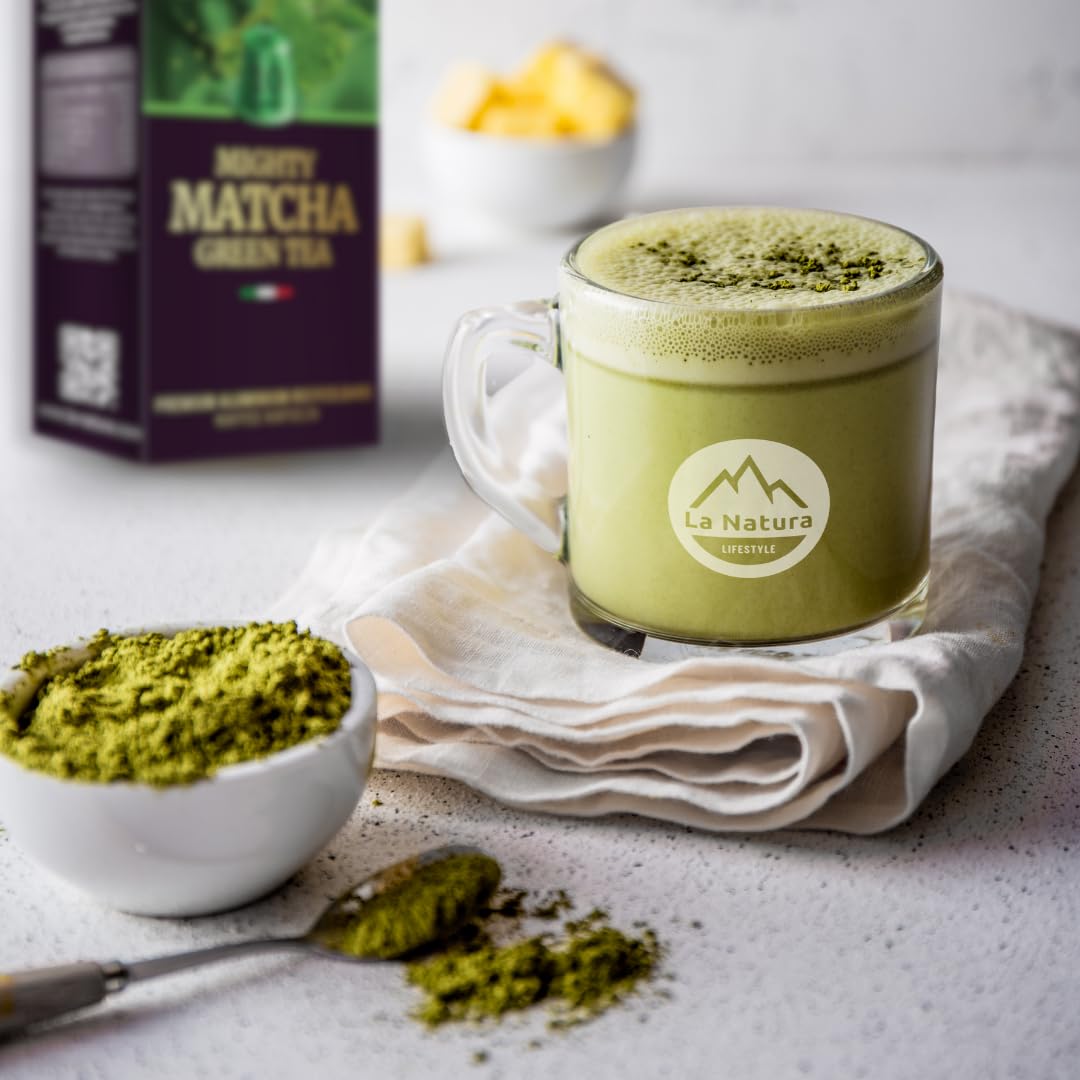 La Natura Lifestyle BIO Mighty Matcha, 80 Teekapseln aus Aluminium, kompatibel mit Nespresso®³ Kapselmaschinen, reines Naturprodukt, köstlicher Matcha auf Knopfdruck, made in switzerland