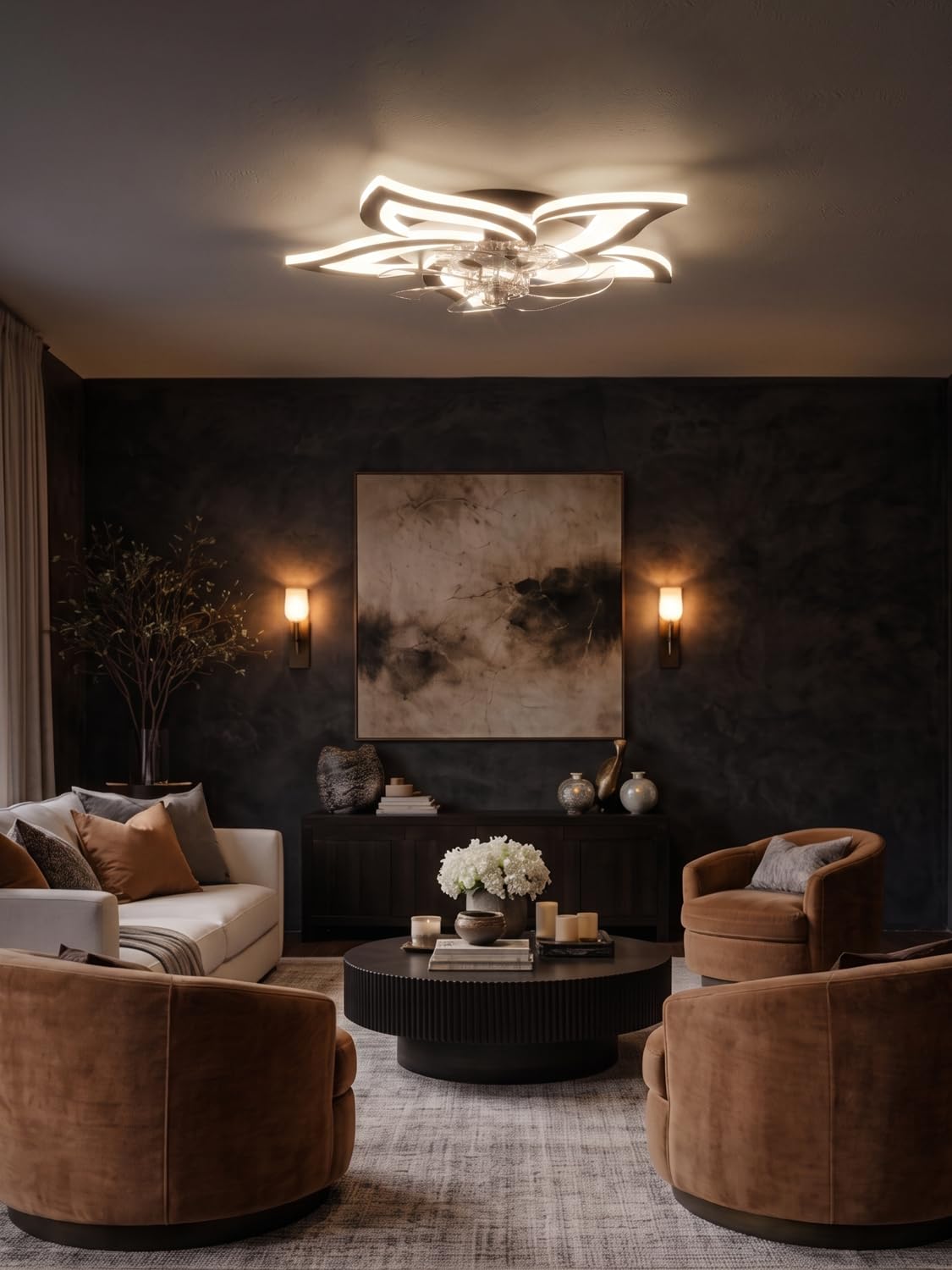 Lampadario con Ventilatore da Soffitto Silenzioso Nero Ventilatore da Soffitto con Luce e Telecomando Motore DC Reversibile Memoria Dimmerabile Lampadario con Pale con 6 Velocità