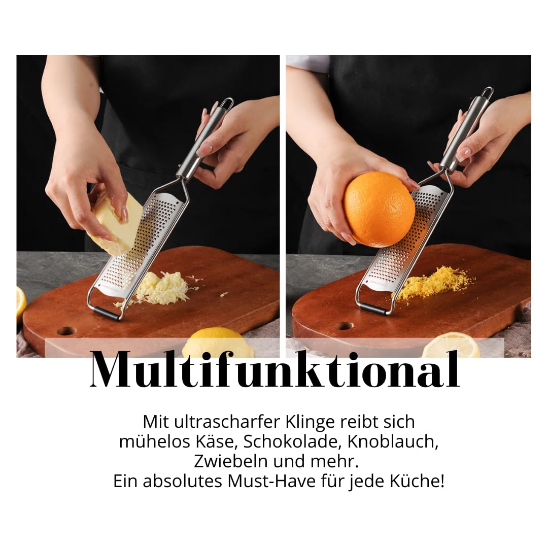 STEELGRATER -Käsereibe,Parmesanreibe,Zitronenreibe mit großer und scharfer Reibeoberfläche aus Premium 100% Edelstahl Stainless Steel rutschfest Robust und Spülmaschinengeeignet