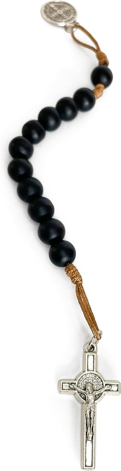 Catholic Prayer Pocket Rosary Saint Benedict Medal Black Beads San Benito Tenner Open Style One Decade Rosary - Image 5