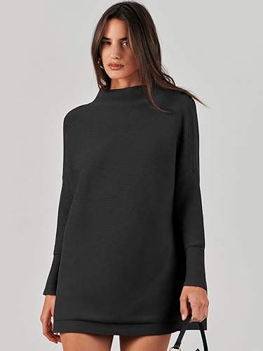 Miniatura 3 de ANRABESS Suéteres Pullover tipo túnica de punto de talla grande para mujer, estilo casual holgado, cuello alto, manga larga, baggy slouchy
