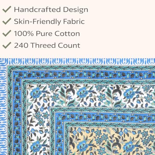 Image of elanorhomes Single Bed Sheet Cotton 60 x 90 Inch, with Pillow Cover | Soft Breathable Cotton Bedsheet for Single Bed | Skin-Friendly, Colourfast & Easy Wash (Tropical)