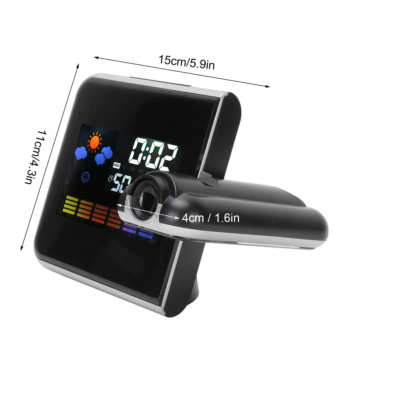 Projection Alarm Clock for Bedroom,Digital Alarm Clock with Weather Station, Indoor Thermometer Hygromete, Snooze,Perpetual Calendar,USB Charger,Dual Alarm Clocks for Bedrooms,Battery Operated (Black)