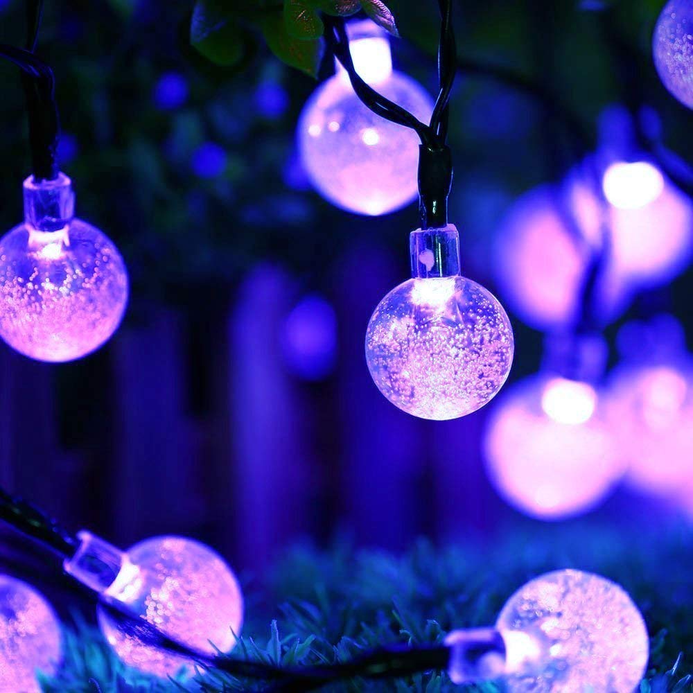 OKQYIMAQQ Solar Grobe Ball String Lights Outdoor, 22m 200LED Solar Ball String Lights Waterproof 8 Mode for Garden Yard (Purple)