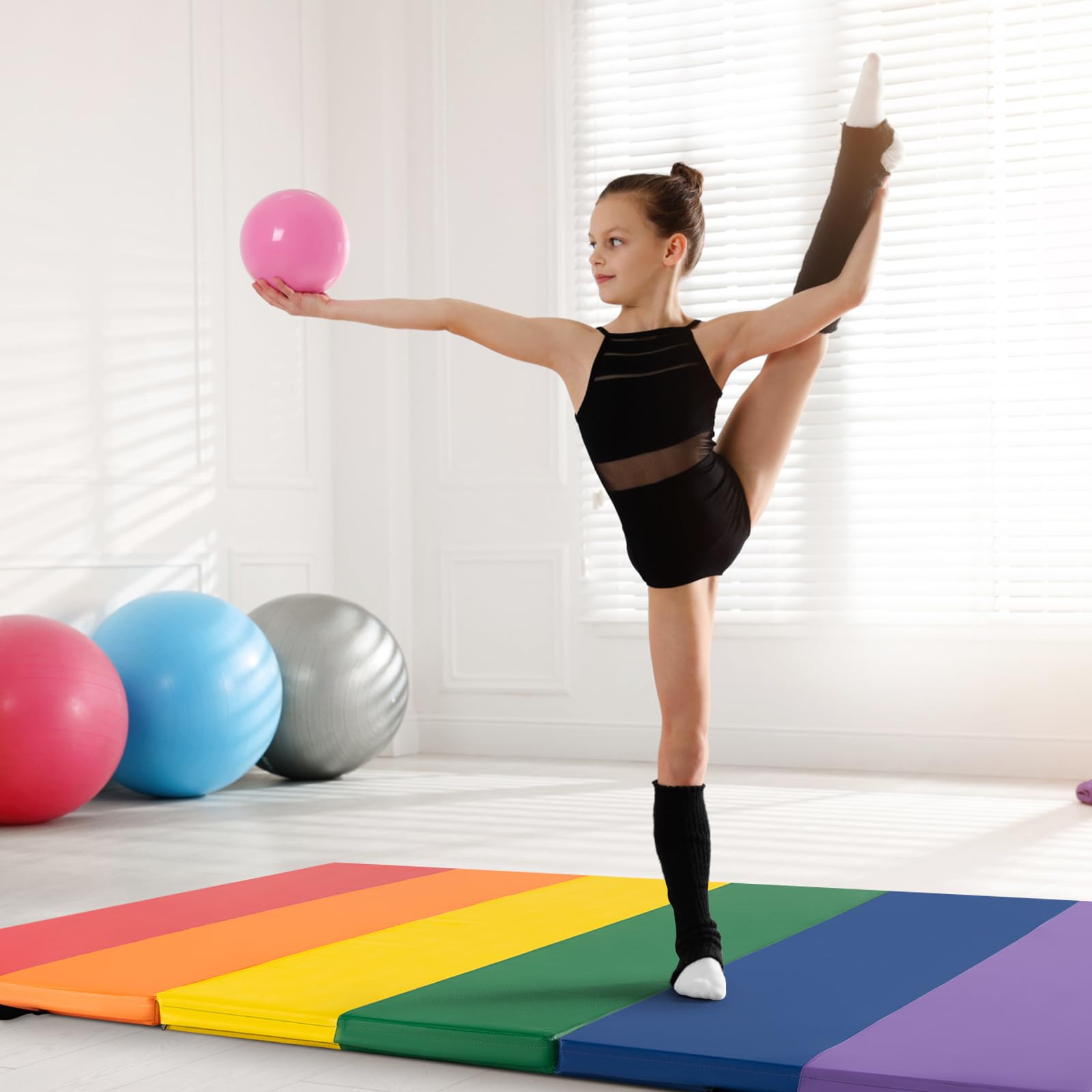 COSTWAY Tapis de Gymnastique Pliable Epais, Matelas d'Entrainement en Mousse et PU avec Poignées, pour Gymnastes Entraînements Yoga