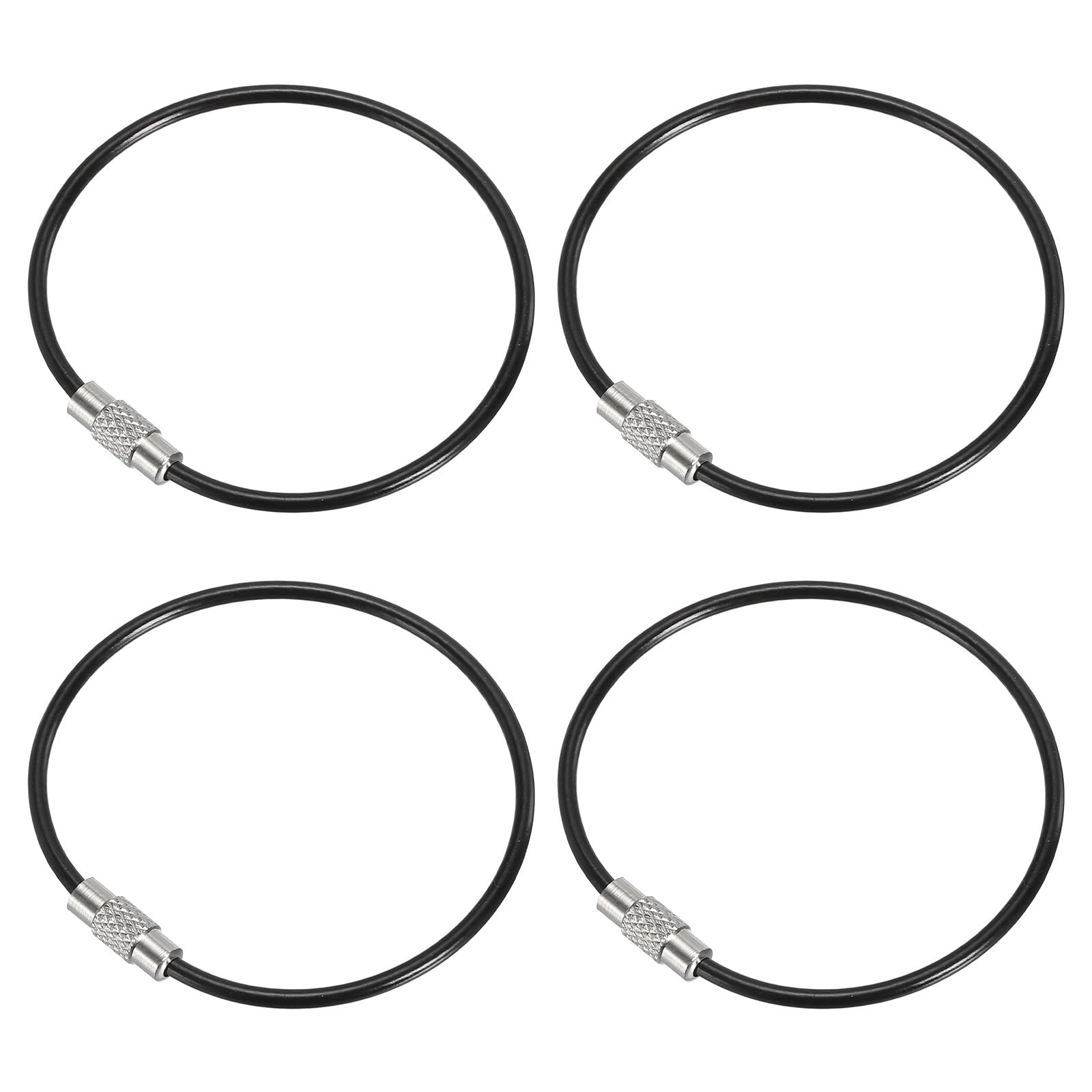 PATIKIL 6 Inch Length Wire Keychain Cable, 4 Pack Stainless Steel Key Ring Loop for Outdoor Hiking Sport, Black
