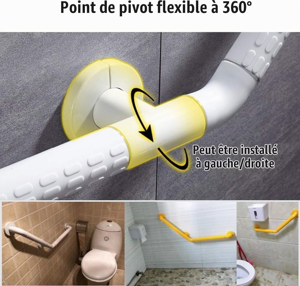 135° Barre D'appui Douche pour Baignoires Acier Inoxydable PVC Barre de Maintien pour Handicapés et Les Personnes âgées WC 40 * 60cm