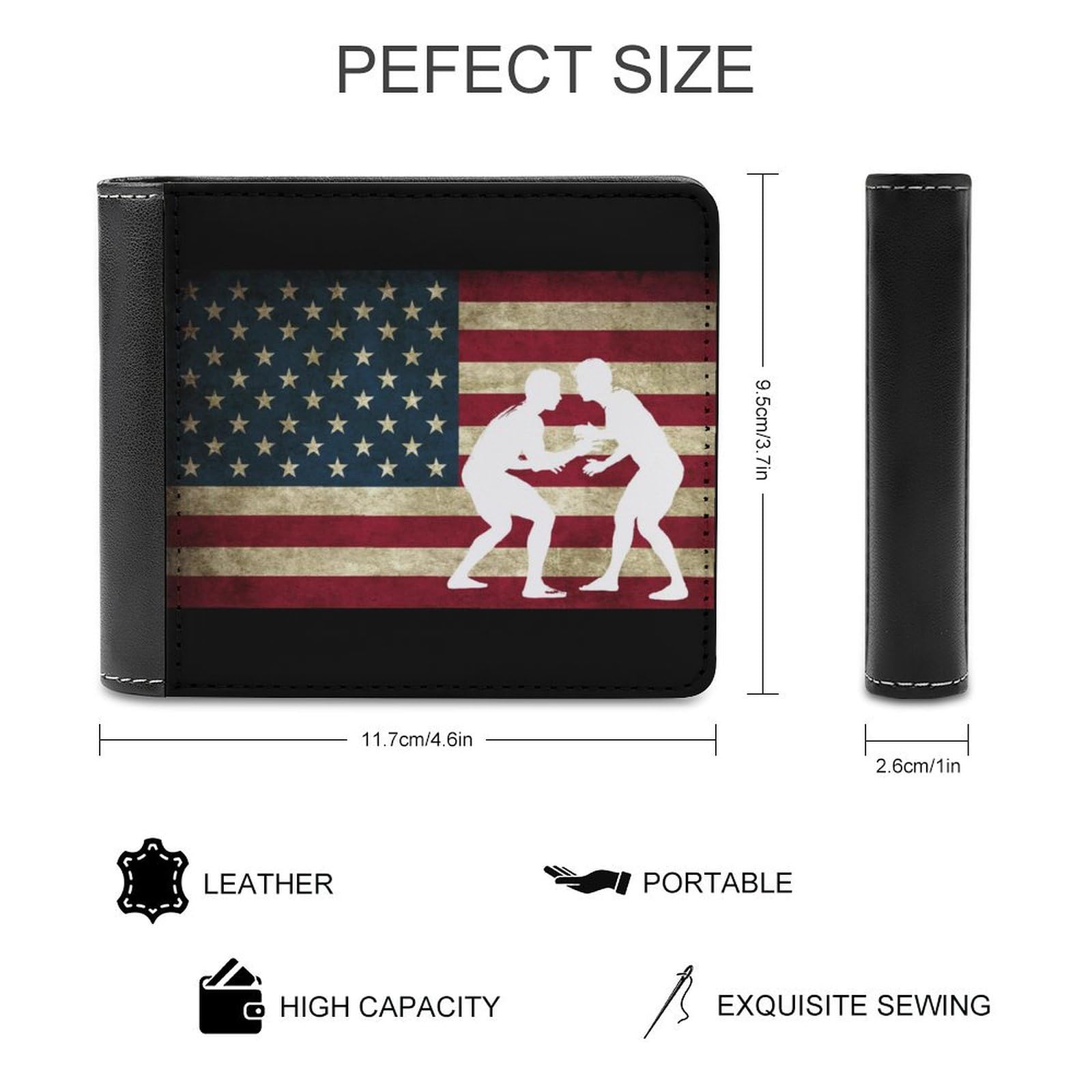 Wrestling U.S. Flag Fashion Bifold Wallets for Men Women Slim & Thin Credit Card Holder Wallet Purse Gifts