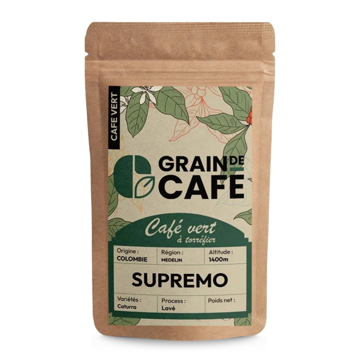 Graindecafé – Café Vert Colombie Supremo 1kg | 100% Arabica Lavé Non Torréfié | De Montagne Rond Et Aromatique | Notes De Cacao Et Fruits Jaunes | Idéal Machine À Grain Une Fois Torréfié