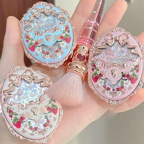 1Pc Huazhixiao Strawberry Series Pressed Powder Blush Matte Silky Facial Blusher Cheek Color Palette With A Mirror And Beautiful Package, Giving Perfect Radiant 3D Look (C02) #TOP4