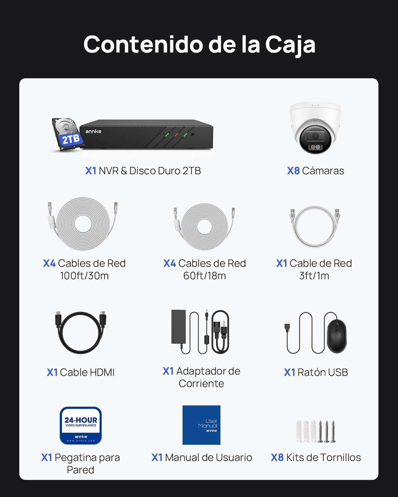 ANNKE H500 8CH 5MP PoE Kit de Cámara Vigilancia IP, con 8X 5MP Cámara de Seguridad PoE Impermeable y 2TB HDD NVR Sistema, Detección de Movimiento Sistema de Cámara para Hogar Exterior