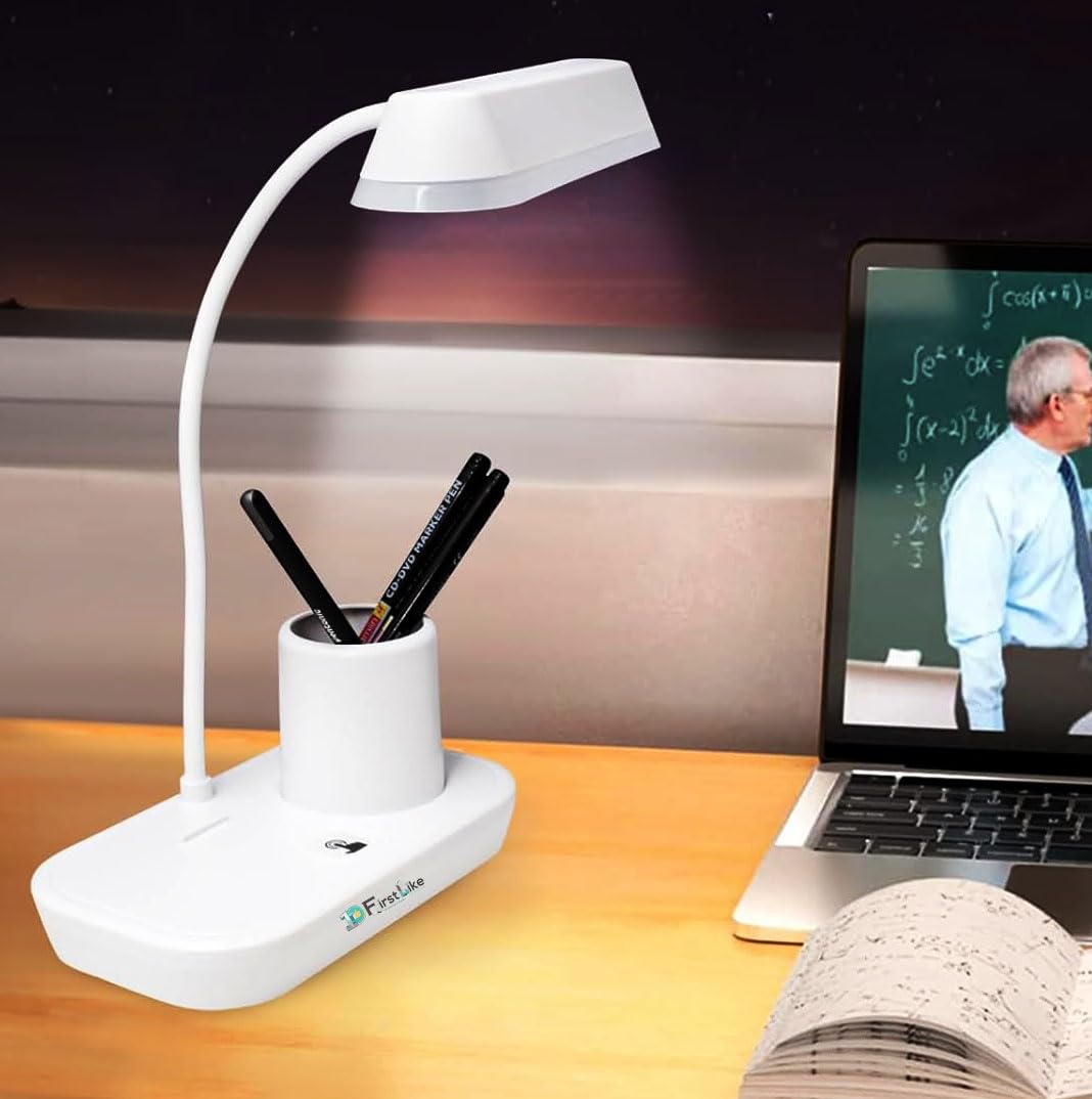 FIRSTLIKE Rechargeable LED Touch Switch Desk Lamp Children Eye Protection with Flexible Rotating Neck Table Lamp (Flexible + Pen Holder)-image-5