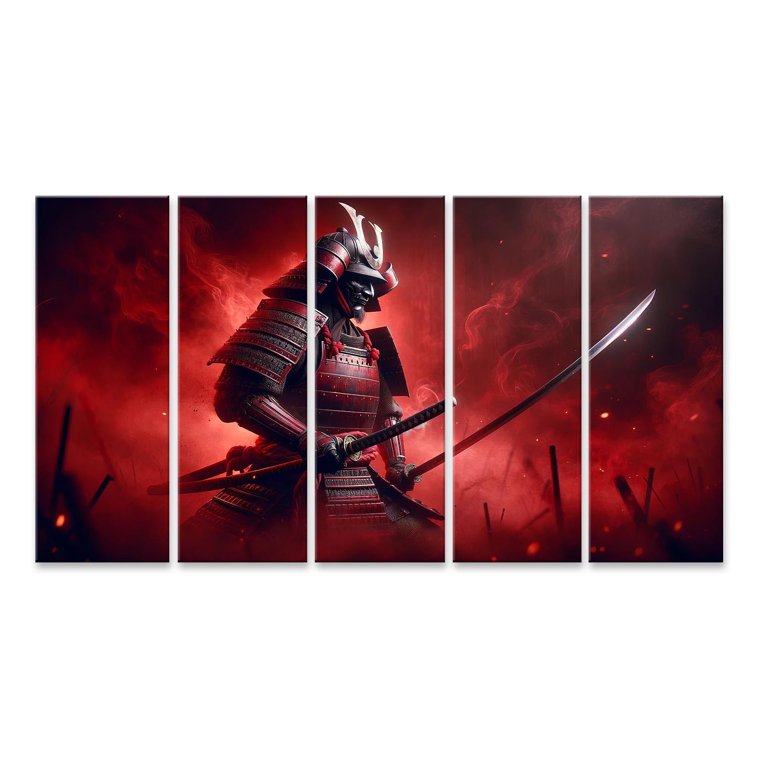 islandburner Cuadro sobre lienzo samurai en niebla en campo de batalla rojo cuadros murales carteles