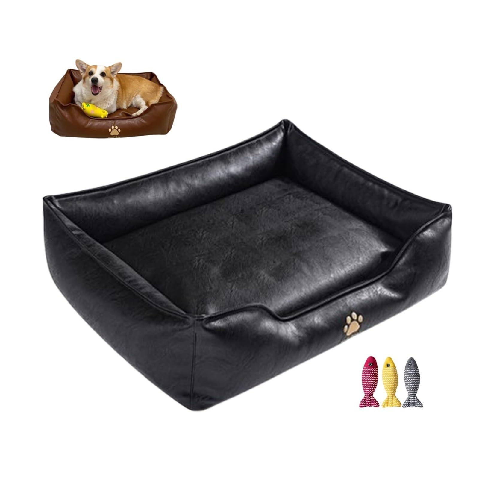 Canapé-lit en similicuir pour petits chiens lit de soutien pour chat noir taille M