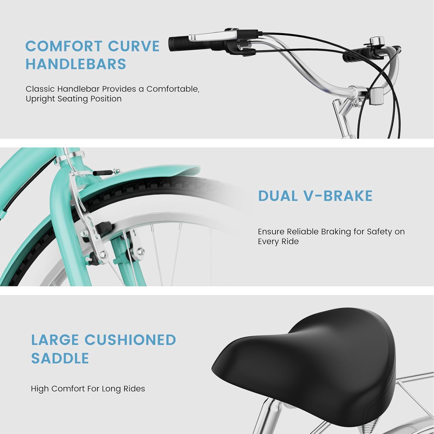 24/26 Inch Beach Cruiser Bike, 7 Speed Beach Bicycle Complete Cruiser Bike for Adults, Lightweight Carbon Steel Frame City Bikes for Women & Men, Multiple Colors