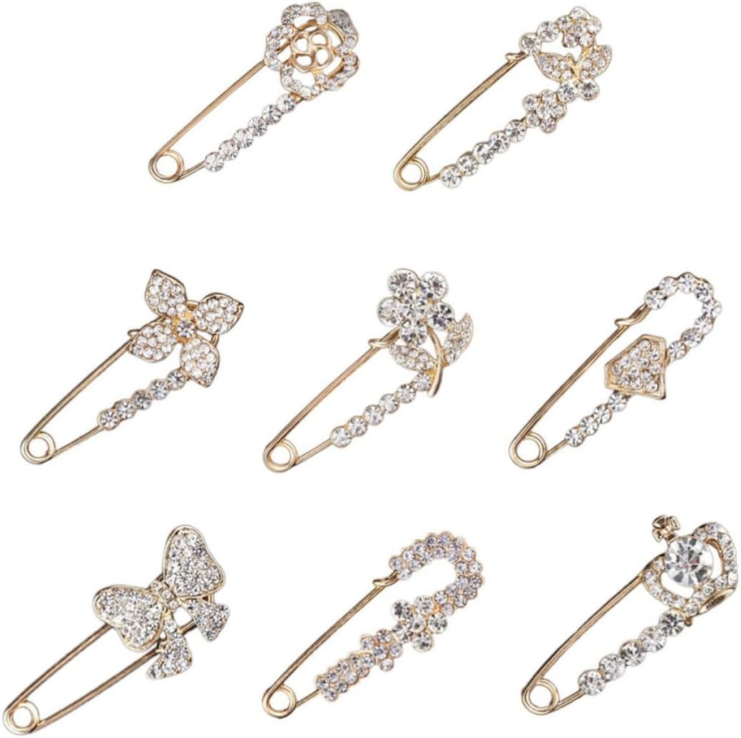 Rhinestone Brooch Safety Pins 8pcs Clothing Accessory for Women