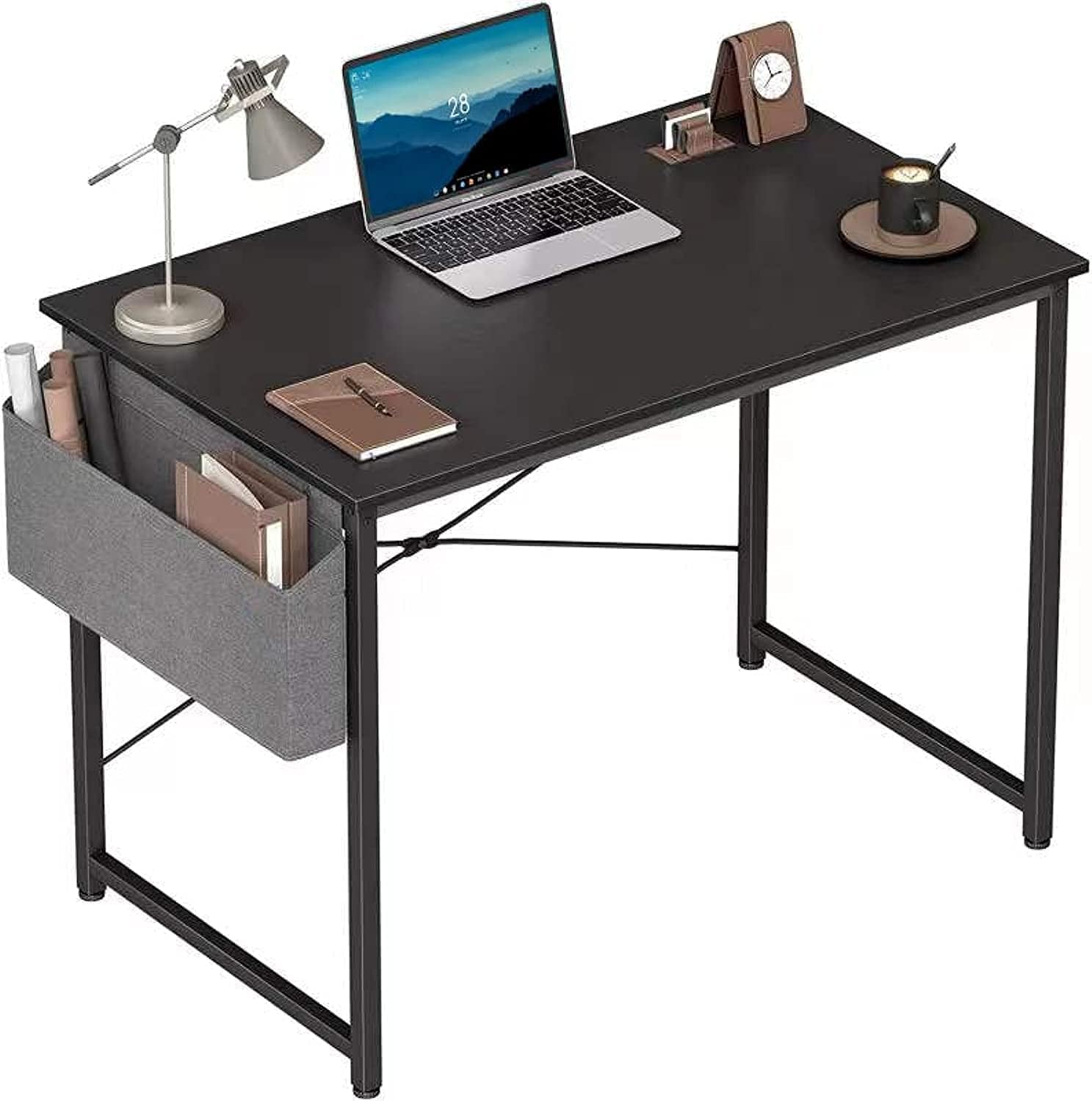 JinqiComputer Desk Study Table 100cm Home Writing Table, Modern Simple Laptop PC Table, Sturdy Home Office Table, Work Writing Desks with Storage Bag and Headphone Hook Black