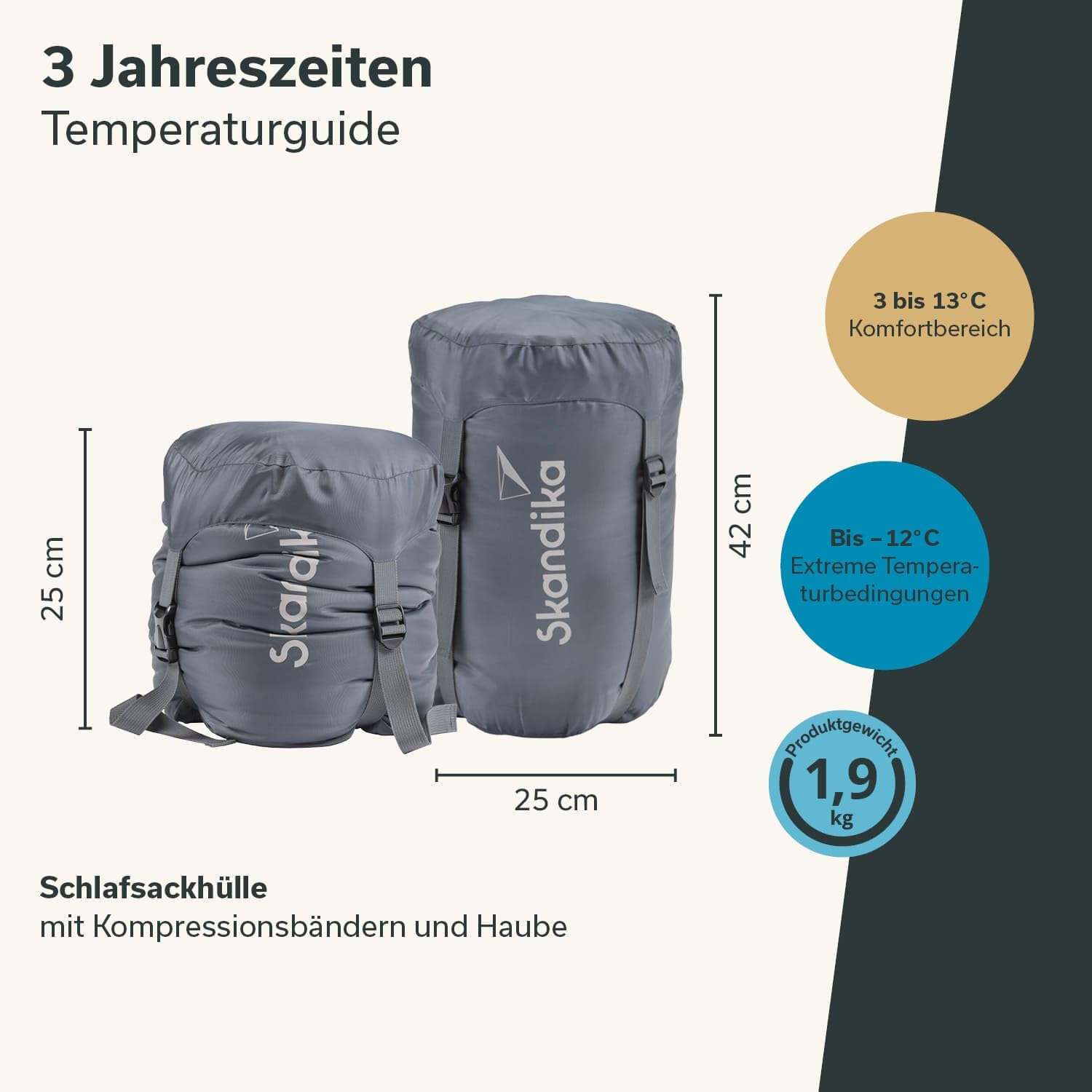 Skandika Schlafsack Vegas | XXL Mumienschlafsack mit/ohne Polycotton Innenfutter, für Erwachsene, koppelbar, Doppelschlafsack, 3 Jahreszeiten, bis -12°C, 220 x 110 cm | Winter Outdoor Camping Wandern
