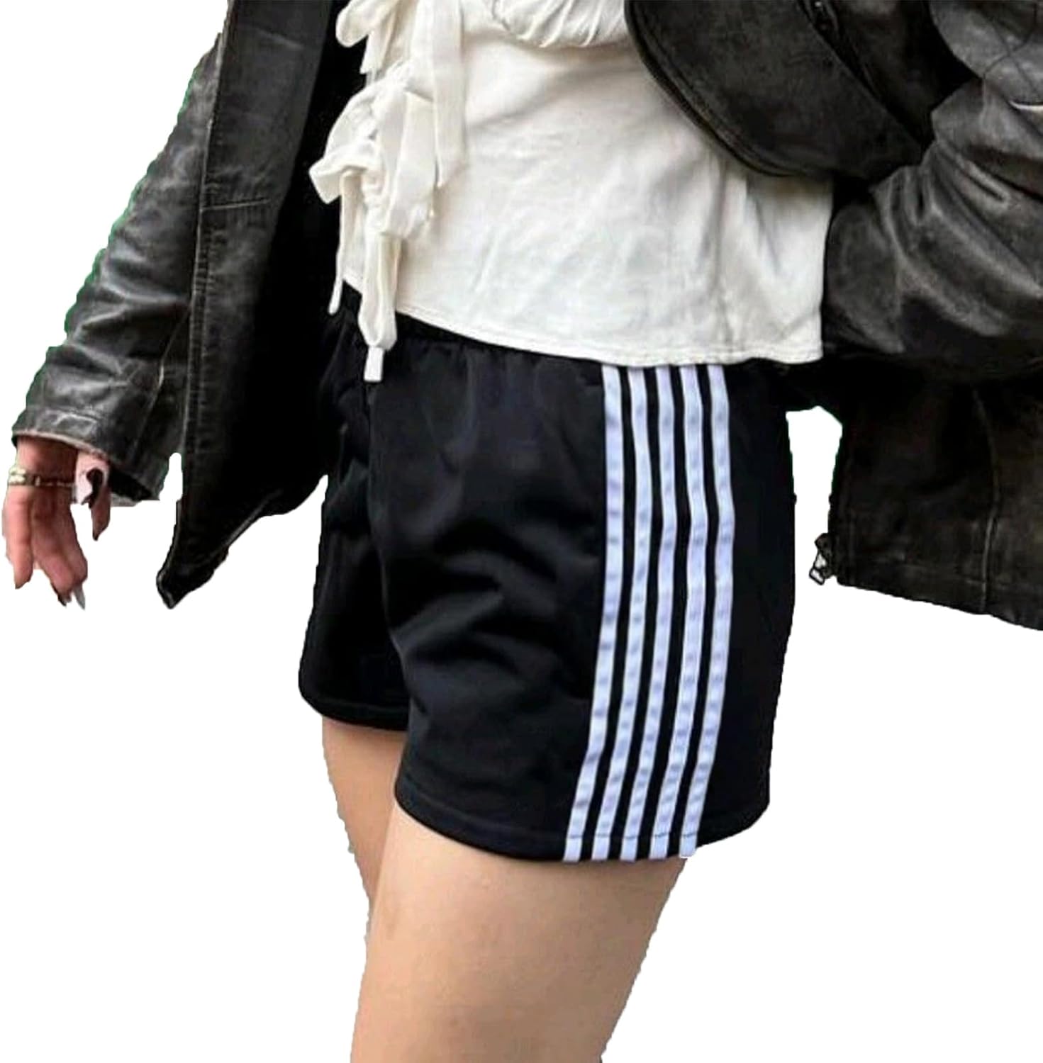 FOMOYUU Women Striped Athletic Shorts Elastic Waist Wide Leg Sweat Shorts Loose Lounge Running Short Pants Workout Joggers