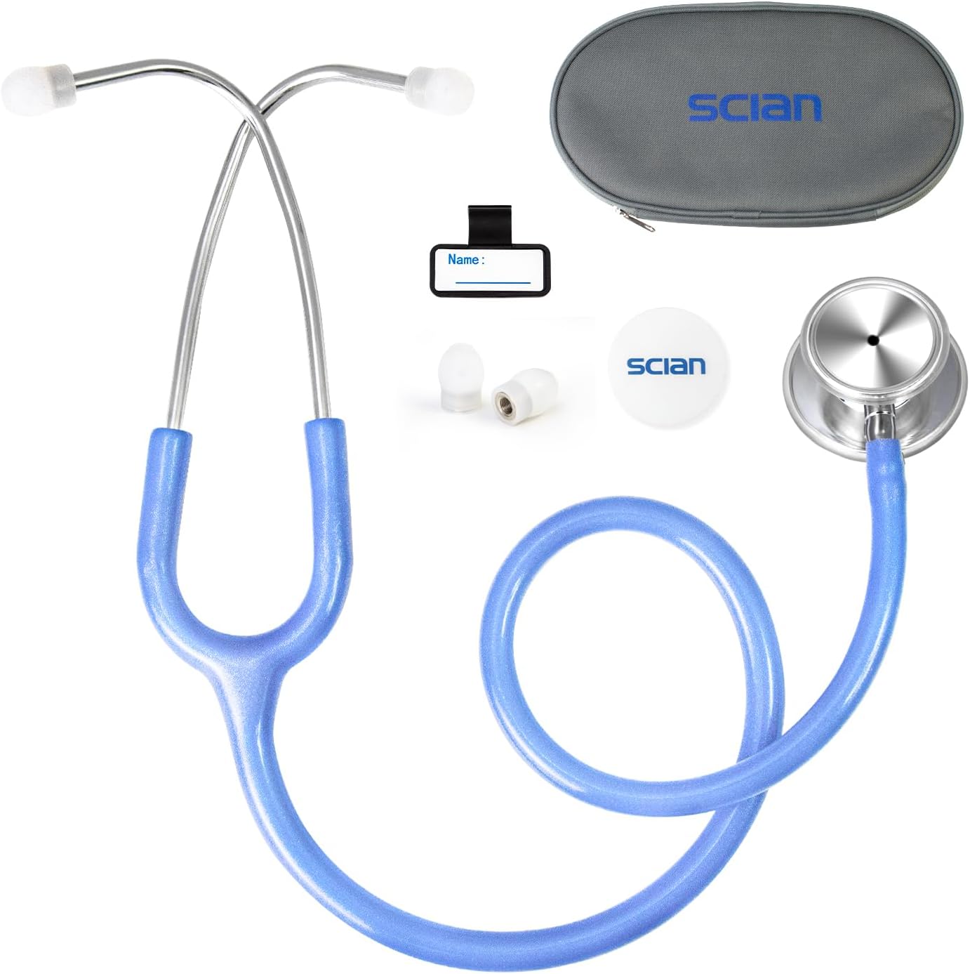 SCIAN - Dual Head Stethoscope for Nurses Kids Adults Classic Stainless Steel Stethoscope Kit Medical Supplies with Free Accessories and Carrying Case Blue Tube