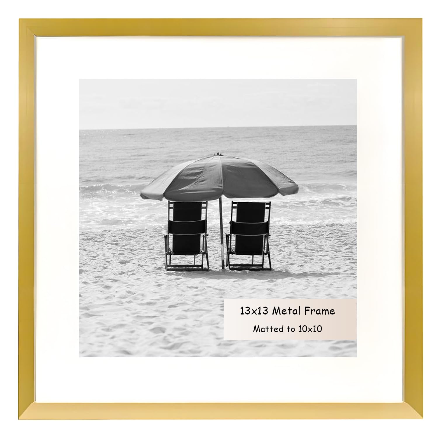 13 x 13 Aluminum Picture Frame Metal Photo Frames for 10x10 with Mat Wall Hanging - Gold, Plastic Glass