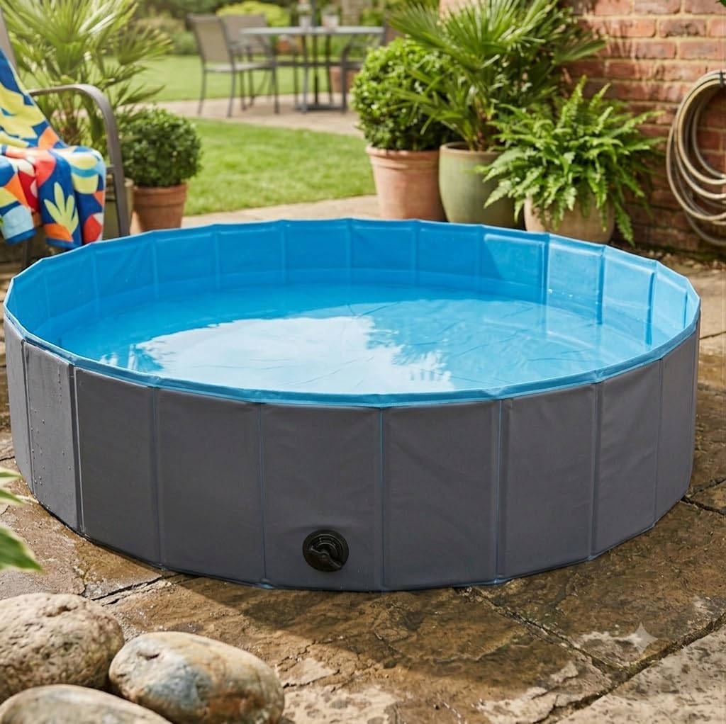 Piscine Pliable pour Chien Splash Ronde L 30 x 160 cm Bleu et Gris Foncé